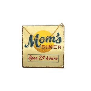 Moms Diner Decorative Wall Sign With Rustic Rope Hanger